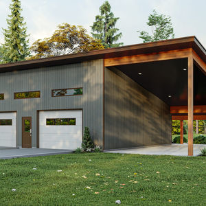 garage contemporain avec carport bois vue avant