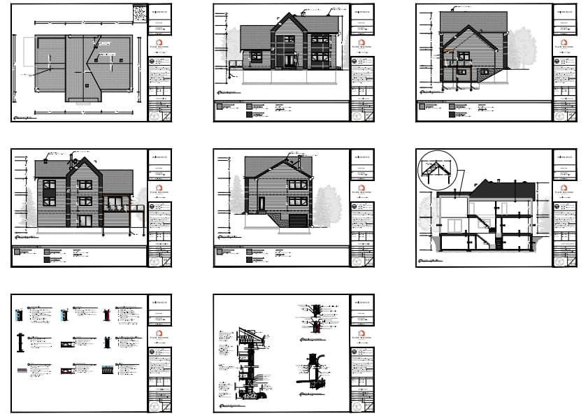 Plans de construction détaillés maison style scandinave moderne avec garage intégré