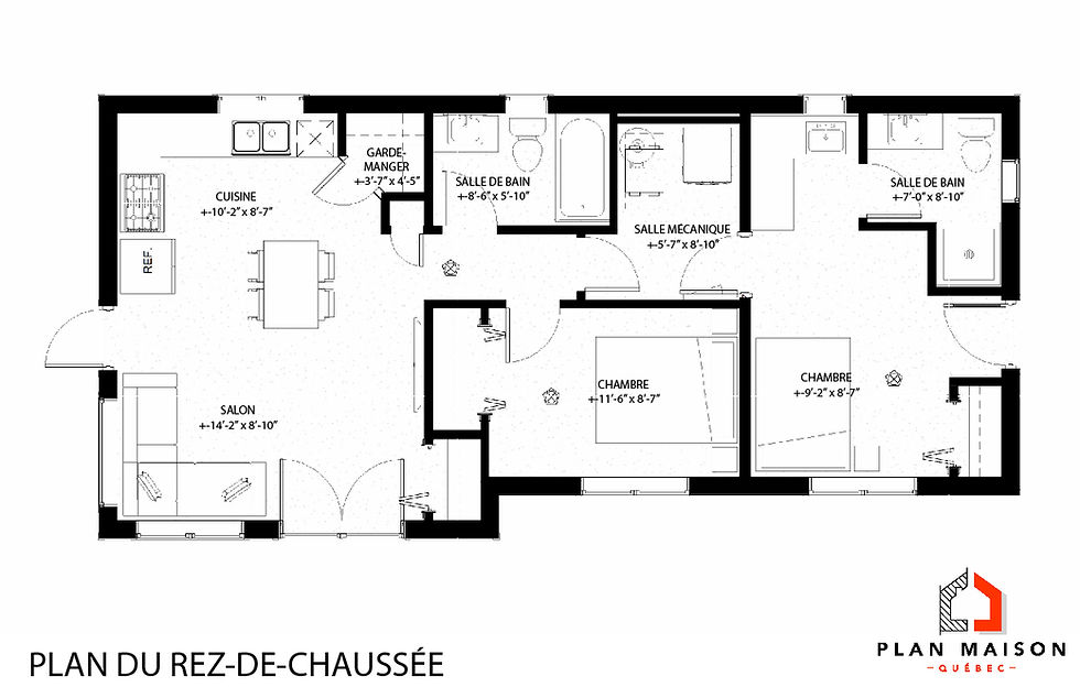 Miniature : Plan de maison avec toit 1 pente - Plan du rez-de-chaussée