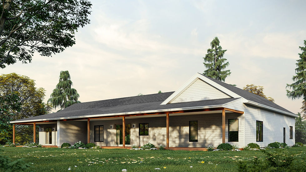 Plan de maison farmhouse bi-génération avec garage - Extérieur arrière