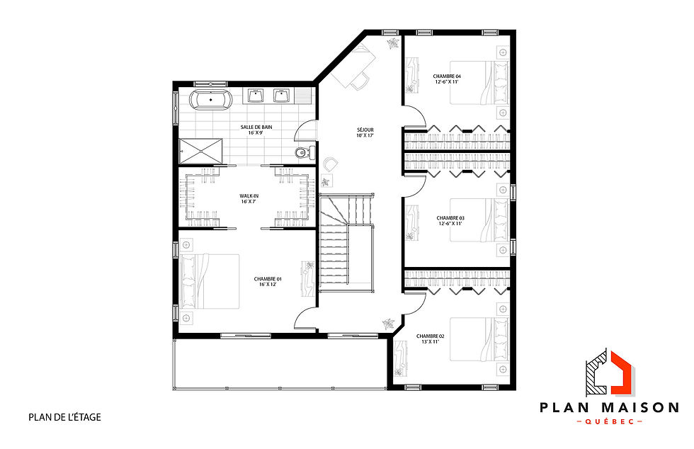Miniature : Plan de maison 2 étages avec garage - Plan de l'étage