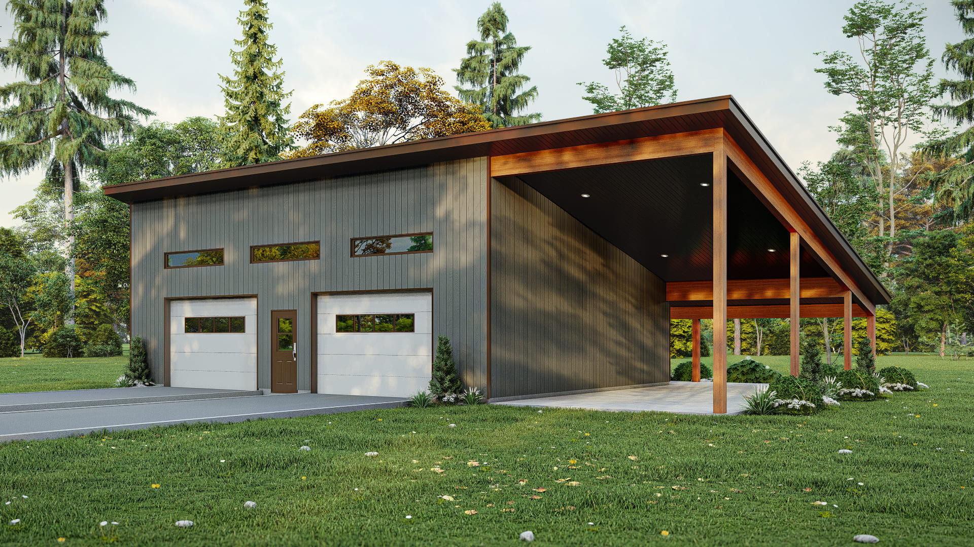 Garage double moderne avec carport - Extérieur avant