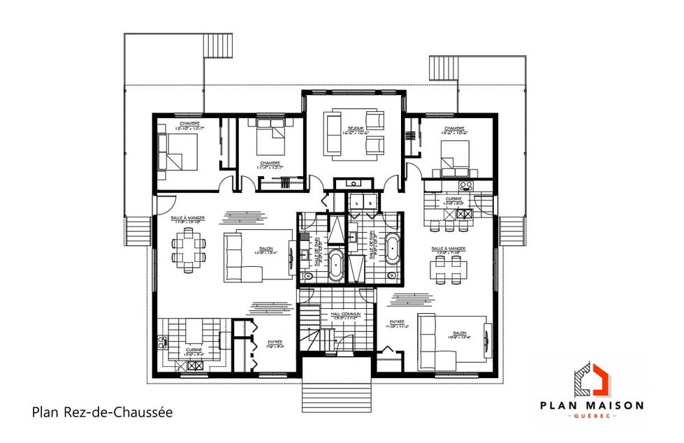 plan maison duplex familial rez-de-chaussée aire ouverte chambres