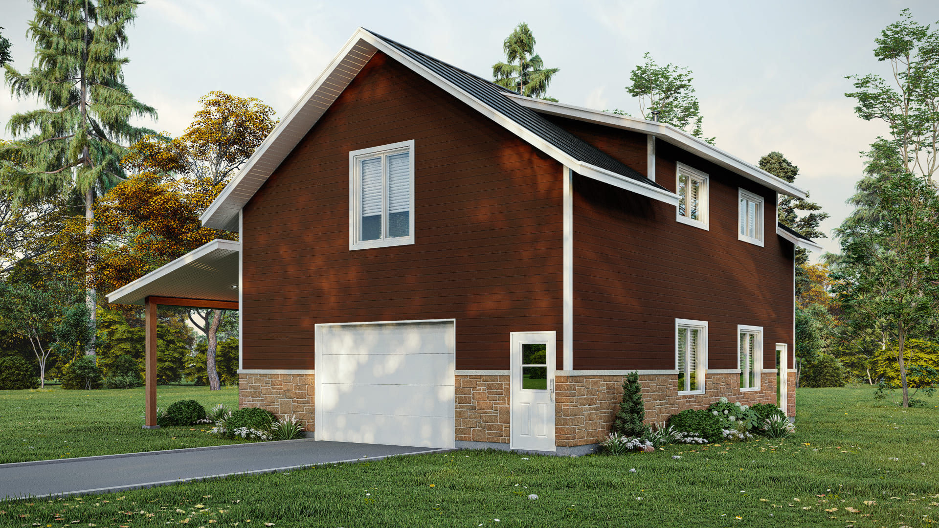 Garage double farmhouse contemporain - Extérieur avant