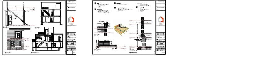Détails de construction et coupes d'une maison moderne sur terrain en pente
