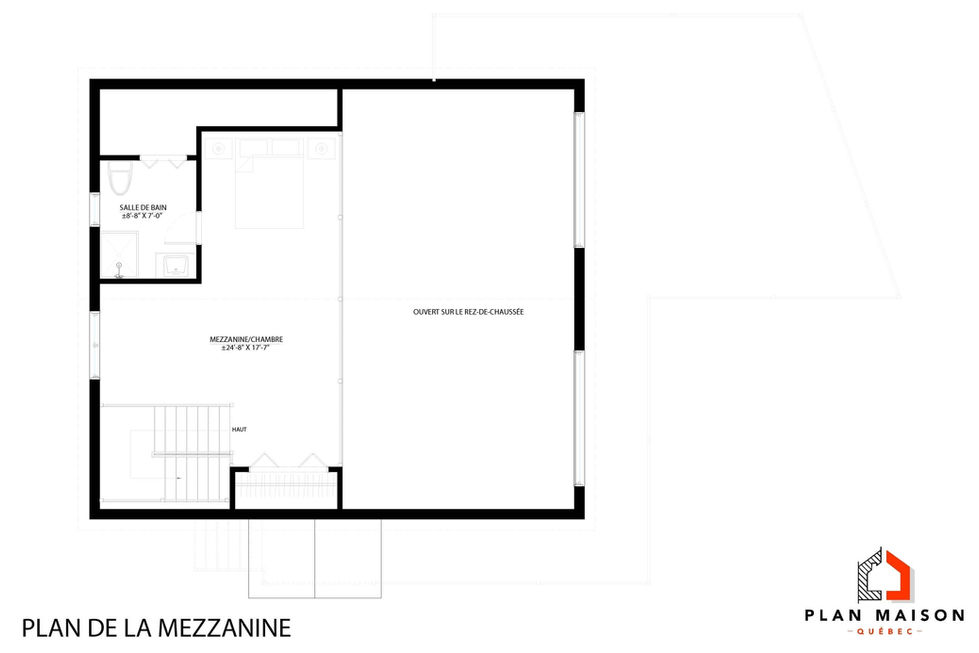 Mezzanine ouverte dans un chalet contemporain avec plafond cathédrale