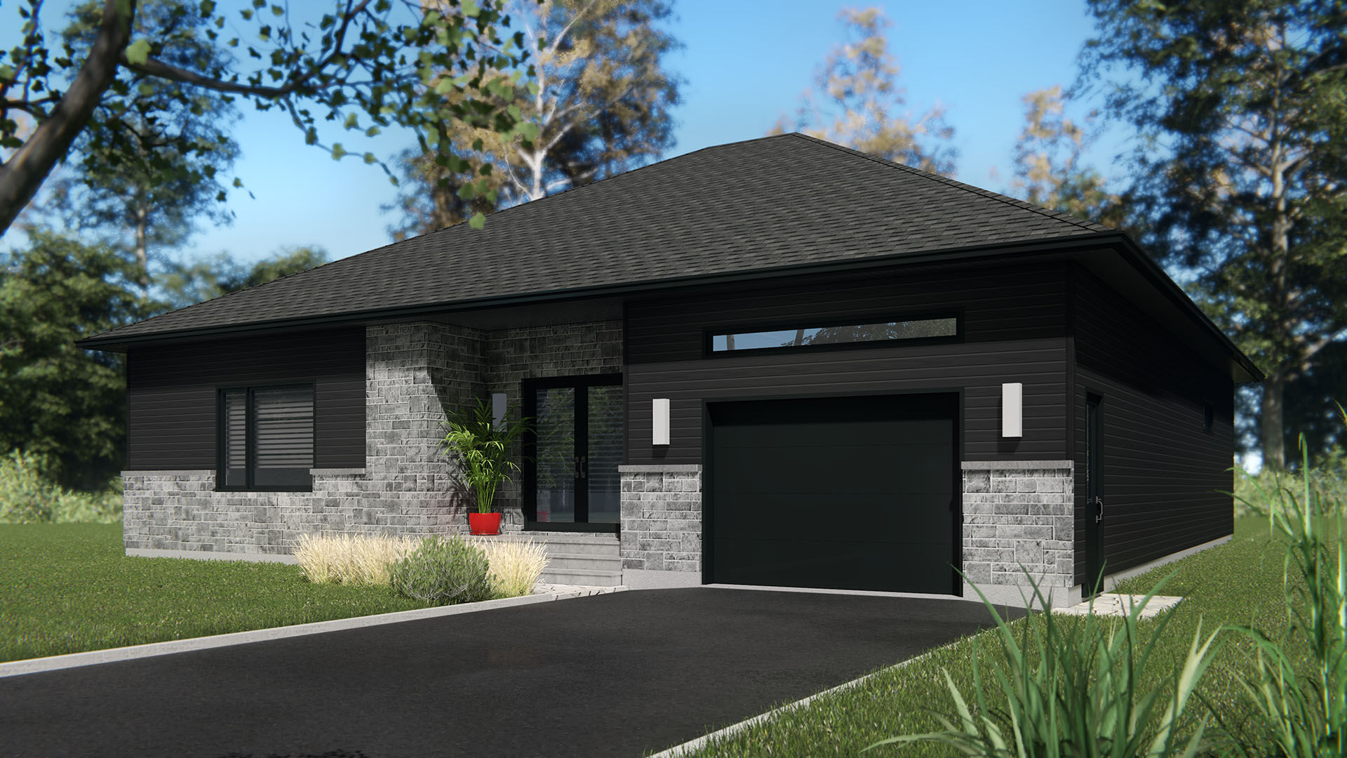 Maison avec garage en plan - Extérieur avant