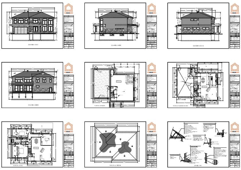 Plans techniques d’une maison contemporaine avec garage intégré