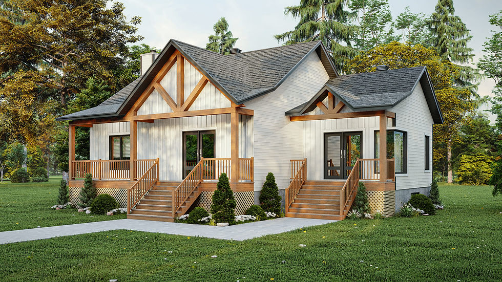 Plan de maison farmhouse plain-pied avec sous-sol fini - Extérieur avant