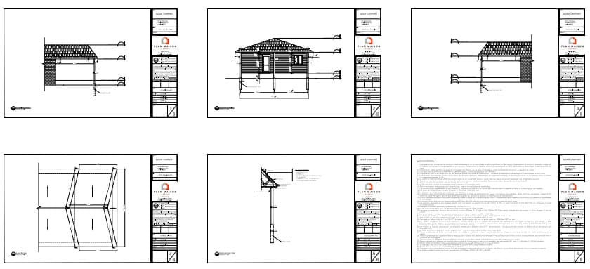 Plan architectural utilisé pour réaliser une visualisation 3D de carport résidentiel.
