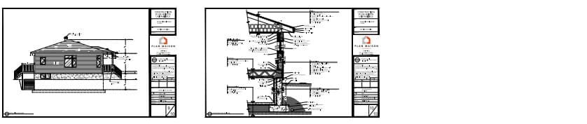 Coupe technique d’une maison plain-pied avec fondation en béton et toiture moderne