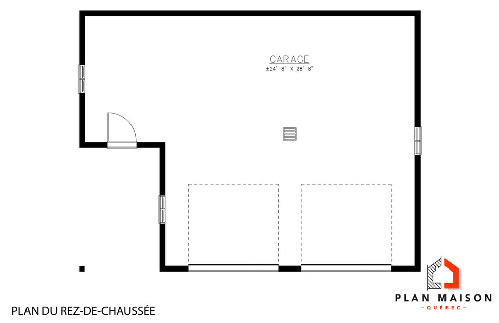 Plan de garage double avec deux portes et entrée latérale