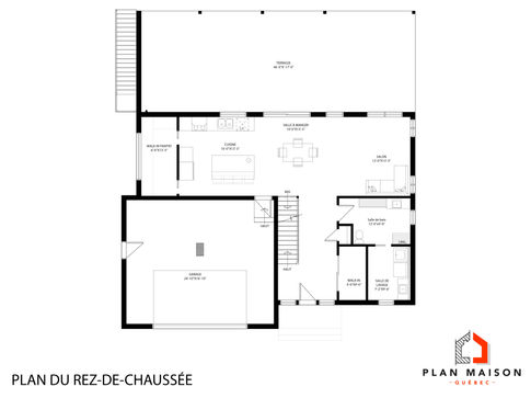 plan rez-de-chaussée maison cubique contemporaine avec garage