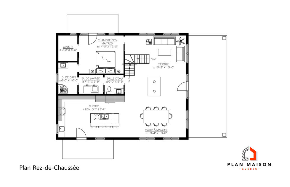 plan maison champêtre mezzanine rez-de-chaussée aire ouverte cuisine