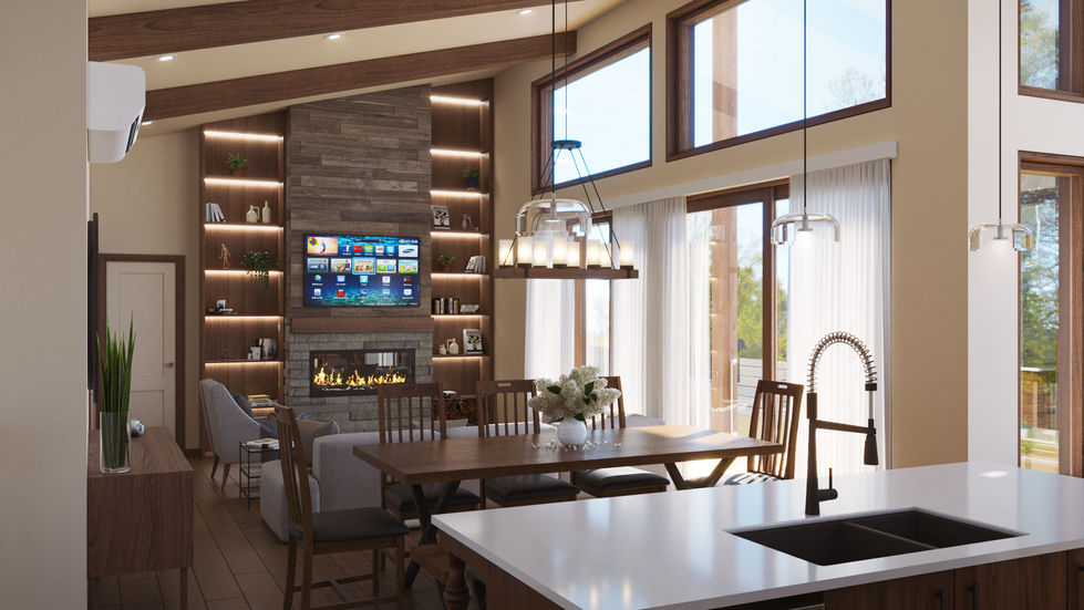 architecture de chalet contemporain sur terrain en pente interieur aire ouverte lumineuse