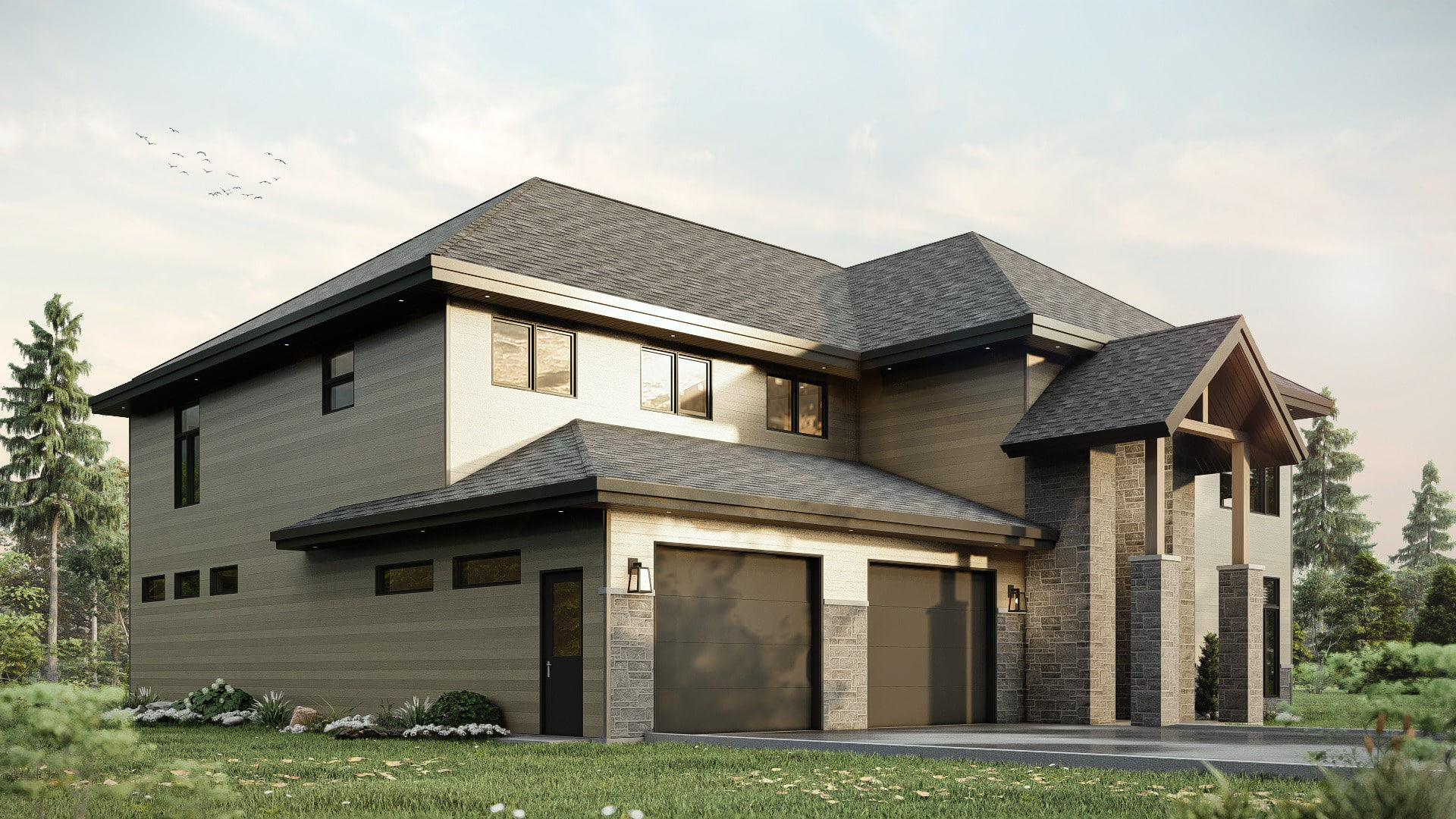 Plan de maison américaine 2 étages - Extérieur avant