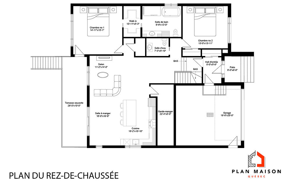Thumbnail: Modèle de plan de maison de 4 chambres - Plan du rez-de-chaussée