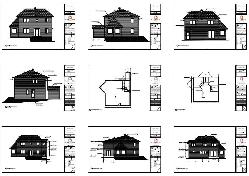 Plans des façades d'une extension résidentielle avec réaménagement familial.