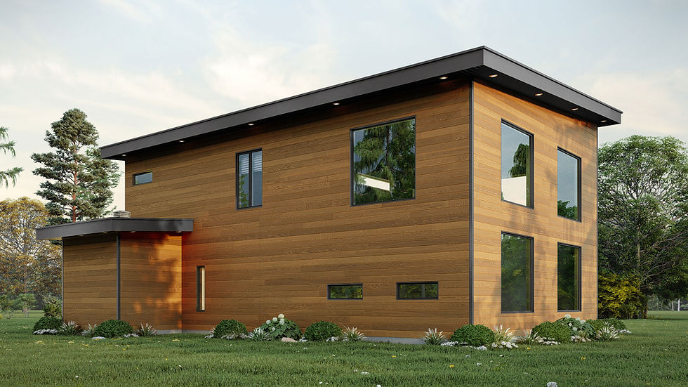 Thumbnail: Plan de maison contemporaine à toit plat - Extérieur arrière