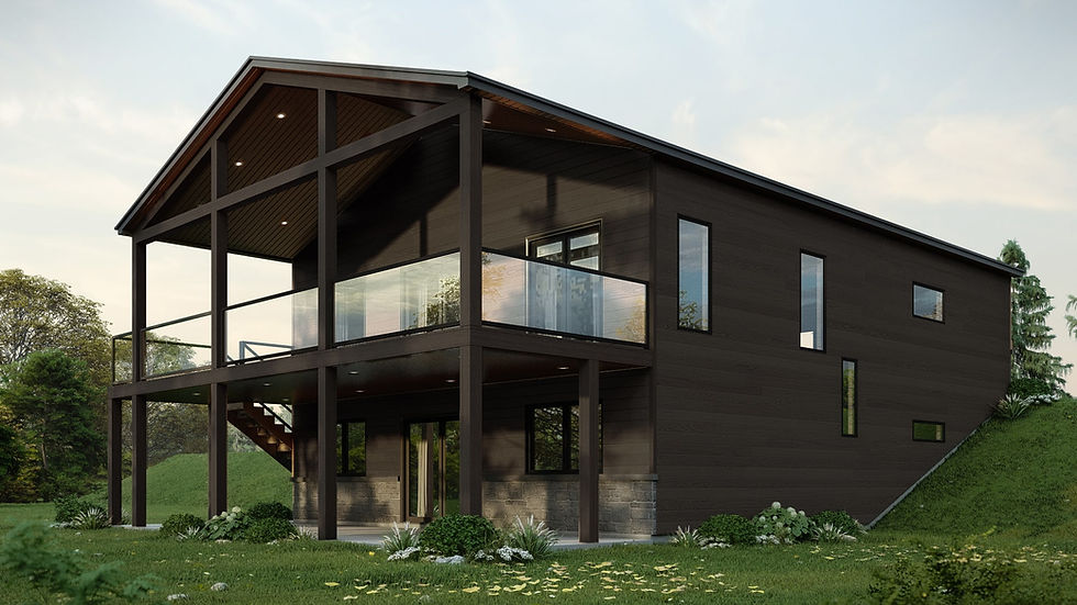 Plan de maison avec rez-de-jardin et avec garage simple - Extérieur arrière