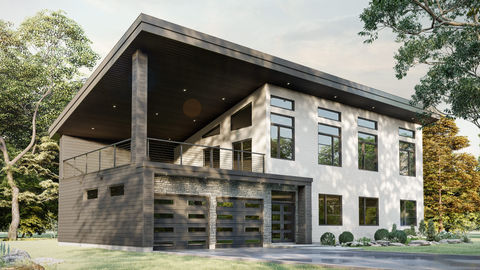 résidence moderne toit plat avec garage intégré et design contemporain