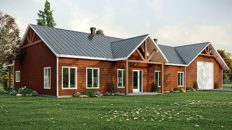 Plan de maison farmhouse de plain-pied sans sous-sol - Extérieur avant