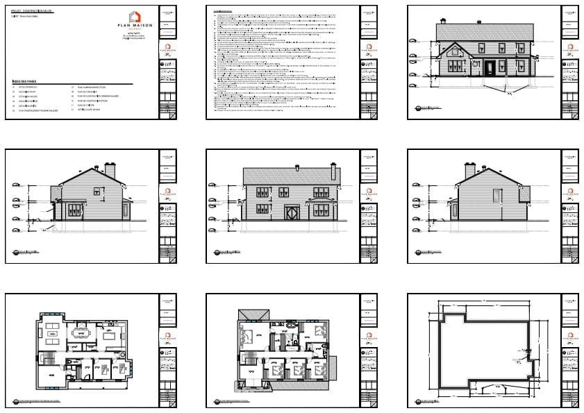 élévations architecture résidence classique symétrique dessins techniques