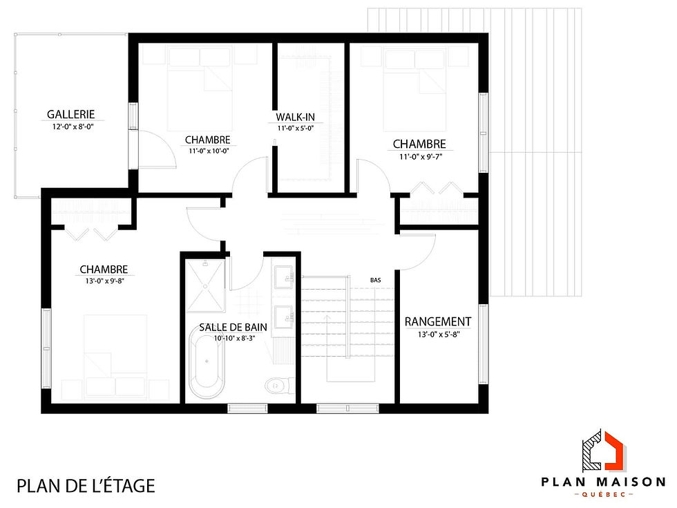 Miniature : Plan de maison scandinave rustique noire - Plan de l'étage