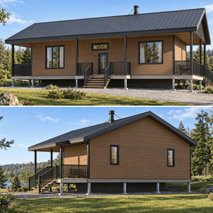 Chalet surélevé en bois avec deux chambres et galerie extérieure