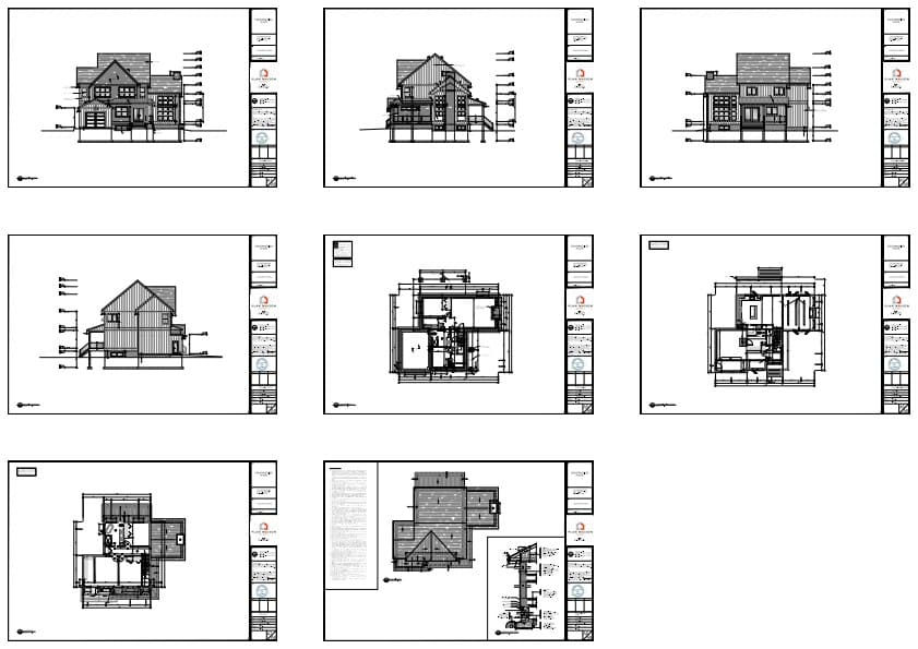Plans techniques d'une maison farmhouse moderne avec garage simple.