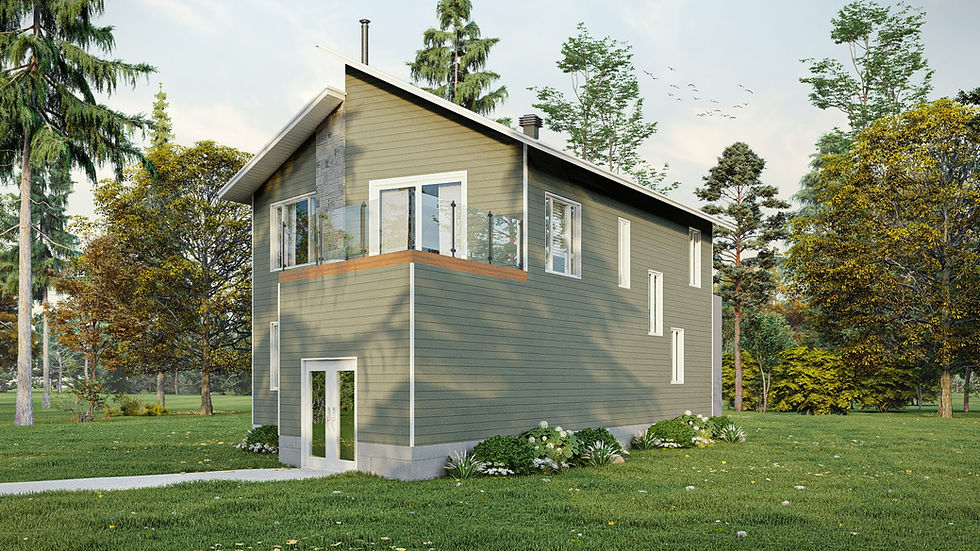 Plan de maison contemporaine asymetrique - Extérieur arrière