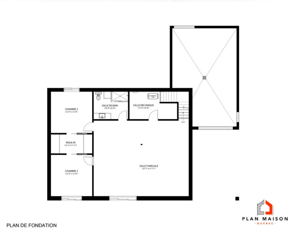 Sous-sol aménagé dans un plan de bungalow contemporain moderne