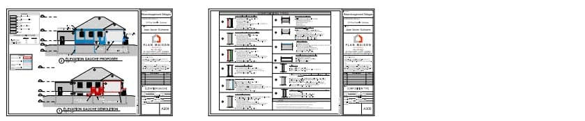 Plan d'élévation gauche et détails techniques d'un projet de réaménagement intérieur résidentiel avec compositions de murs et matériaux.