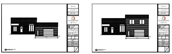 Projet d'agrandissement de garage résidentiel moderne avec ajout d'un étage au-dessus du garage.