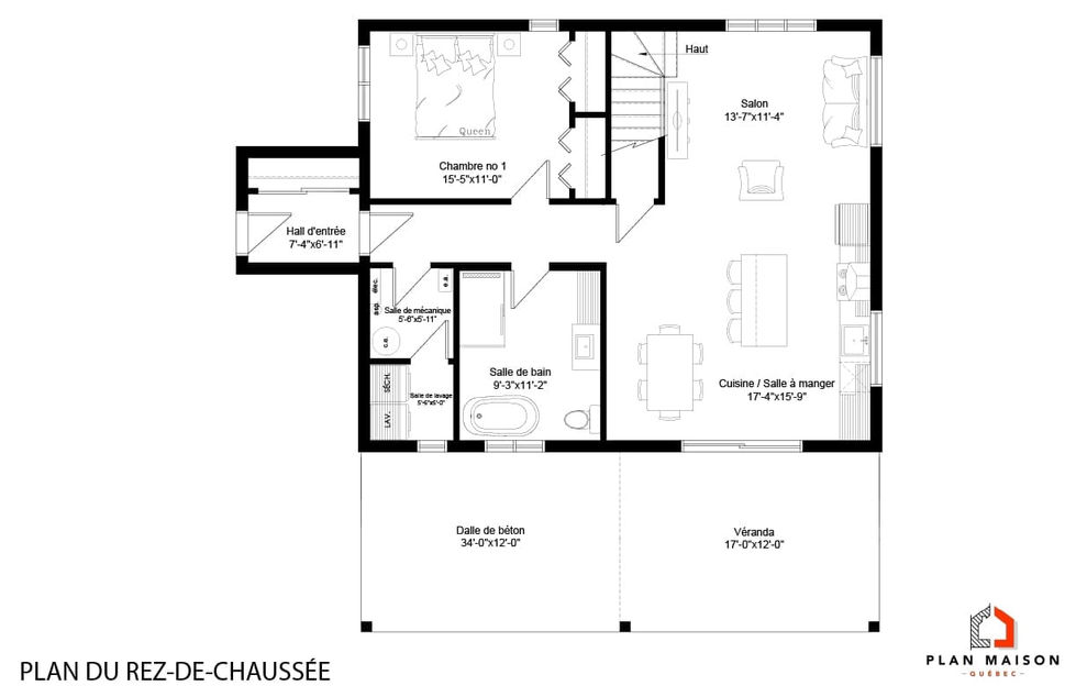 plan rez-de-chaussée maison contemporaine mezzanine véranda aire ouverte