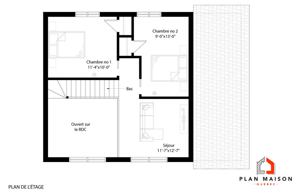 plan de maison style chalet moderne avec mezzanine étage chambres et espace ouvert