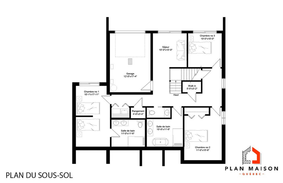 plan maison moderne mezzanine sous-sol amenage chambres garage