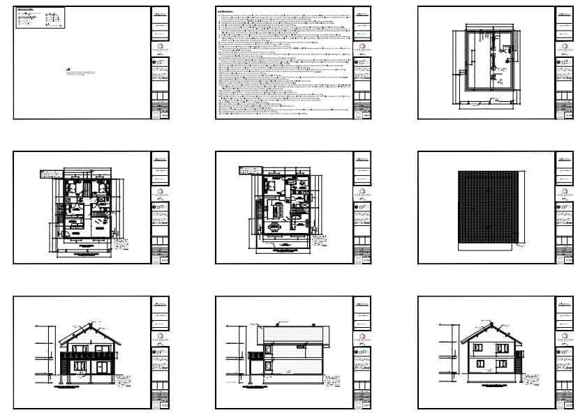Plans techniques d’une maison unifamiliale scandinave sur deux niveaux