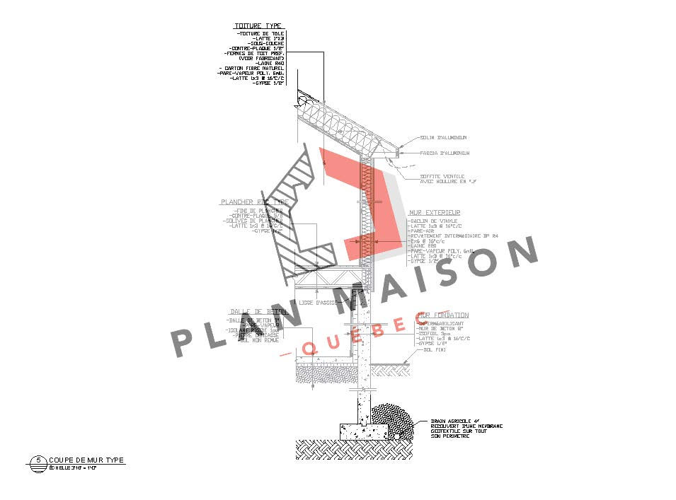 Extension de maison étage - Coupe de mur typique