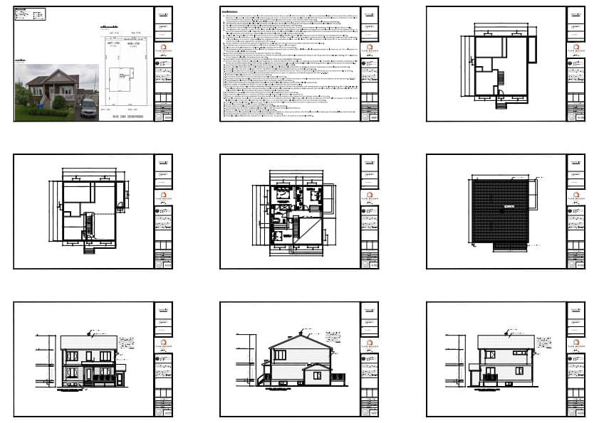 Plans architecturaux d'un ajout d'étage avec trois chambres, salle de bain et cage d'escalier ouverte.