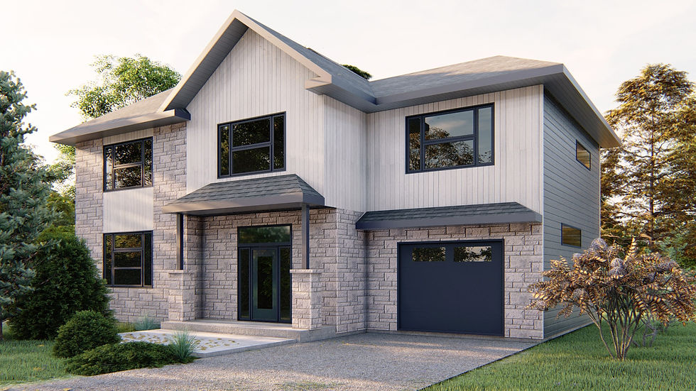 Thumbnail: Plan de maison contemporaine de 4 chambres - Extérieur avant 3
