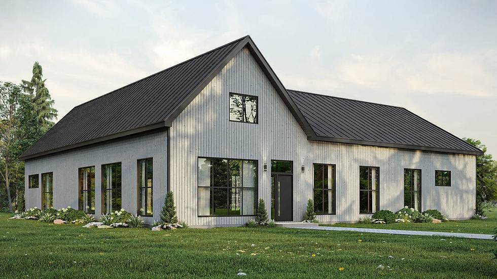Maison en L scandinave 6 chambres plain-pied - Extérieur avant