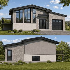 Rénovation résidentielle majeure avec extension de garage vue avant droite d'une maison contemporaine.