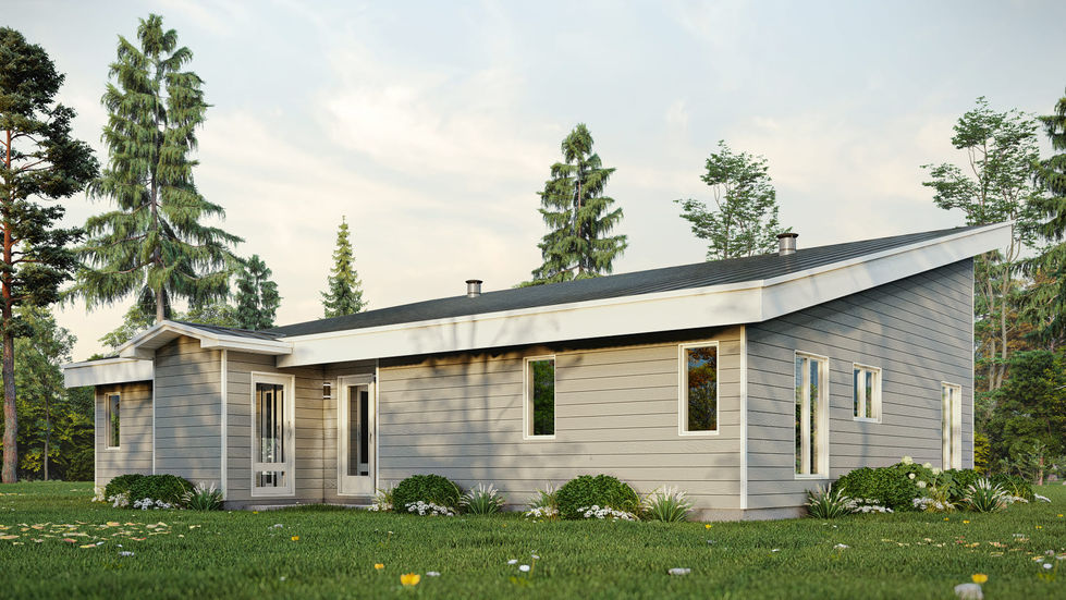 Façade avant d’une maison contemporaine à toiture asymétrique