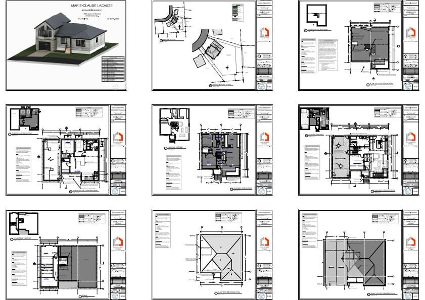 Plans de construction d'un ajout de garage double avec étage habitable.