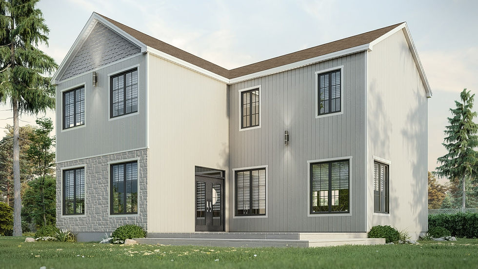 Plan de maison contemporaine en L à étage - Extérieur 1