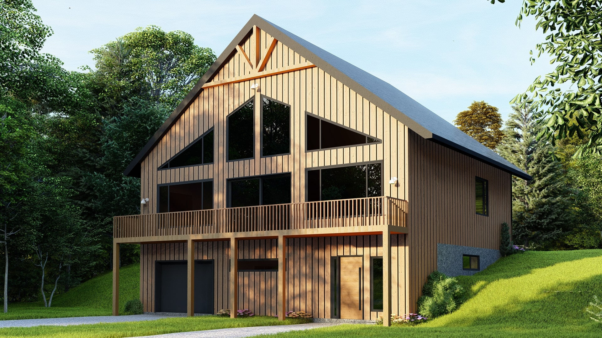 Plan de chalet scandinave en bois en pente - Extérieur arrière