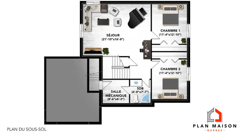 plan de maison champêtre moderne avec mezzanine et garage plan sous-sol séjour chambres