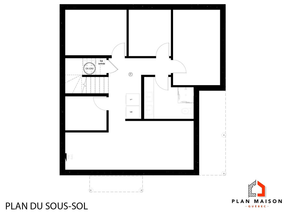 Plan du sous-sol d’une résidence nordique contemporaine avec espaces aménagés