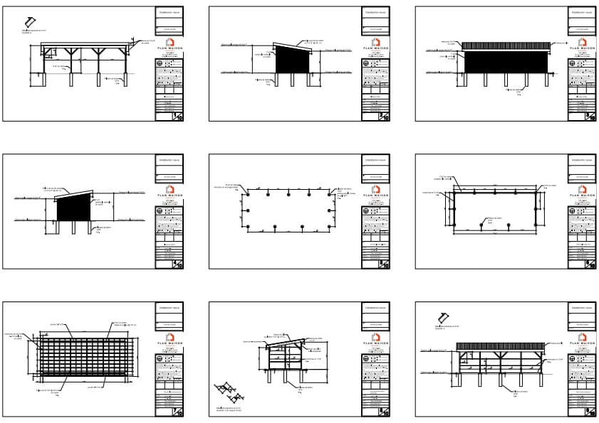 plans techniques abri auto monopente structure bois details construction